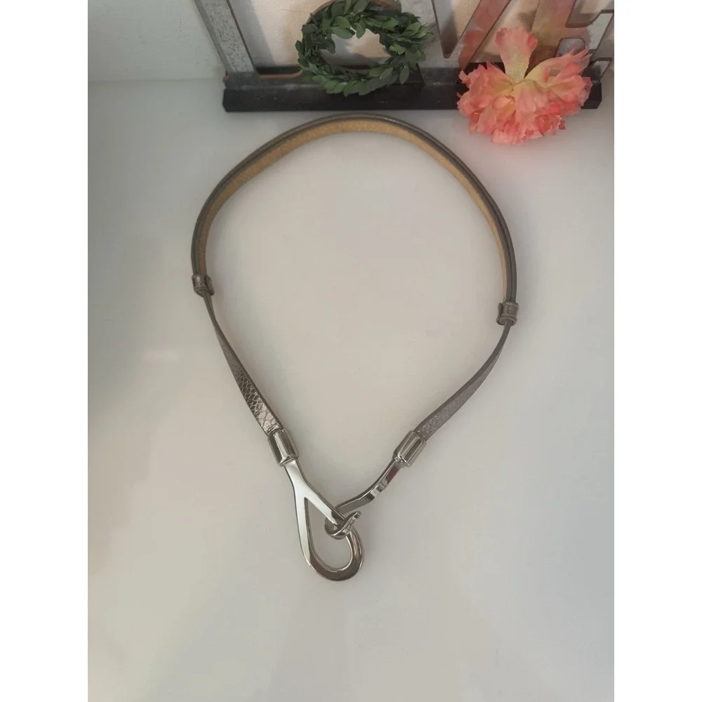 Silver Tone Reptile Print Leather Adjustable Metal Belt Hook Closure‎ OS to 38
